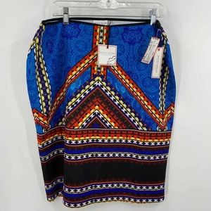 Bisou Bisou Michelle Bohbot Size XL Fiesta Aztec Knee Length Skirt Blue Red New